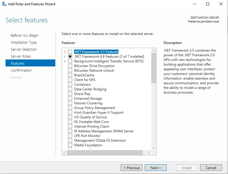 Confirm installation selections