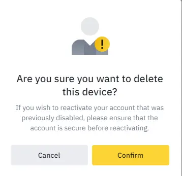 Confirm to delete binance account