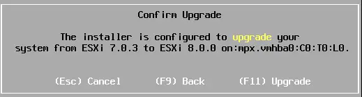 Confirm upgrade ESXi server
