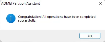 Congratulation aomei partition assistant