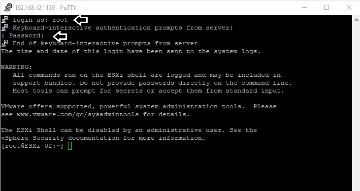 Connect ESXi via Putty