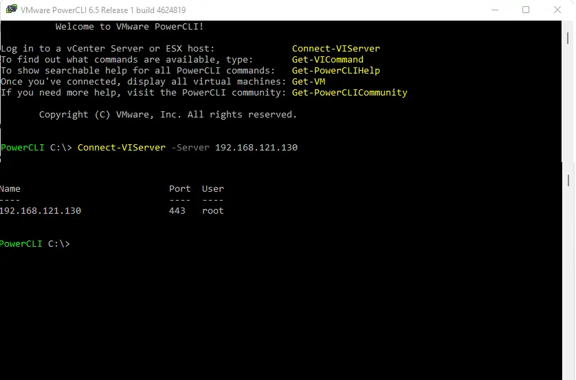 Connect-VIServer powercli command