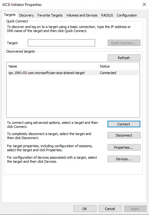 Connect to target name iSCSI