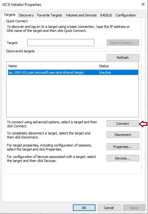 connect iSCSI Target Server