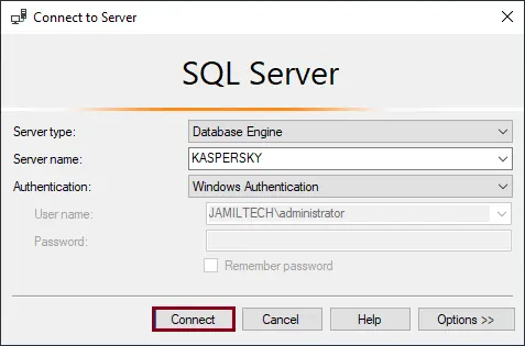 Connect to SQL server