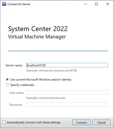 Connect to server SCVMM