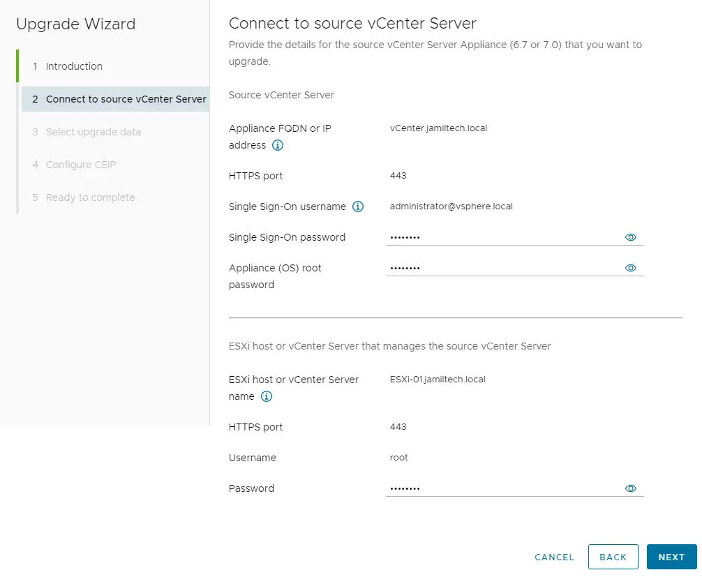 Connect to source vCenter server