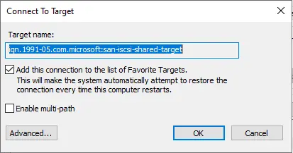 Connect to target name iSCSI