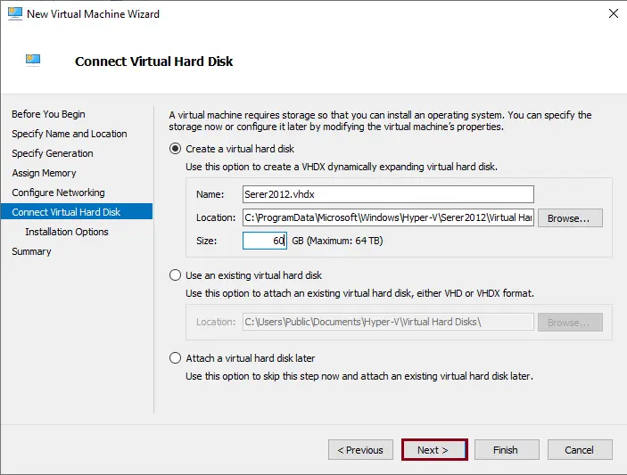 Connect virtual hard disk Hyper-V