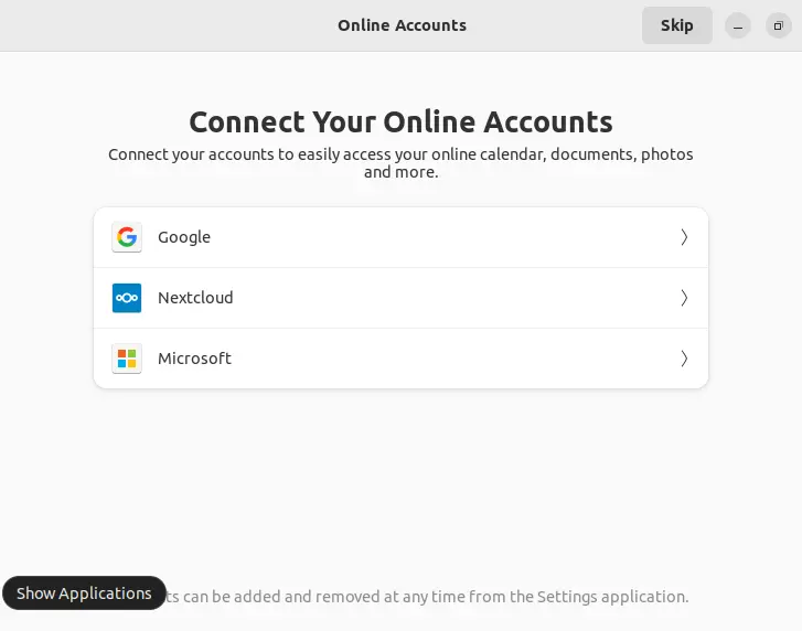 Connect your online accounts Ubuntu