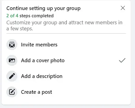 Continue setting up Facebook group