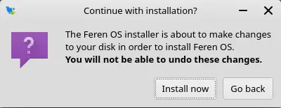 Continue with installation Feren OS