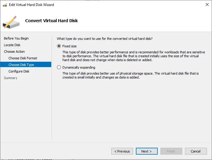 Convert VHD disk type