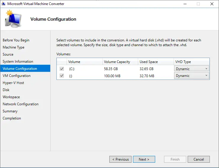 Convert VM volume configuration