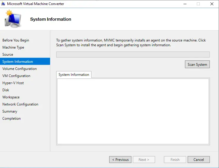 Convert physical machine system information