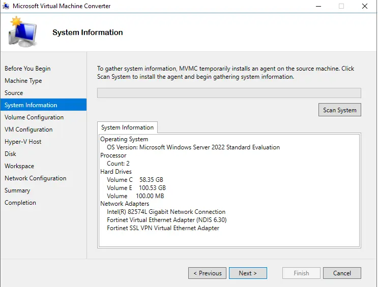 Convert physical machine to Hyper-V MVMC