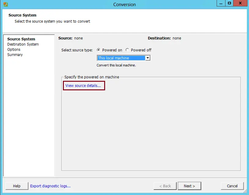 Convert physical machine to virtual infrastructure