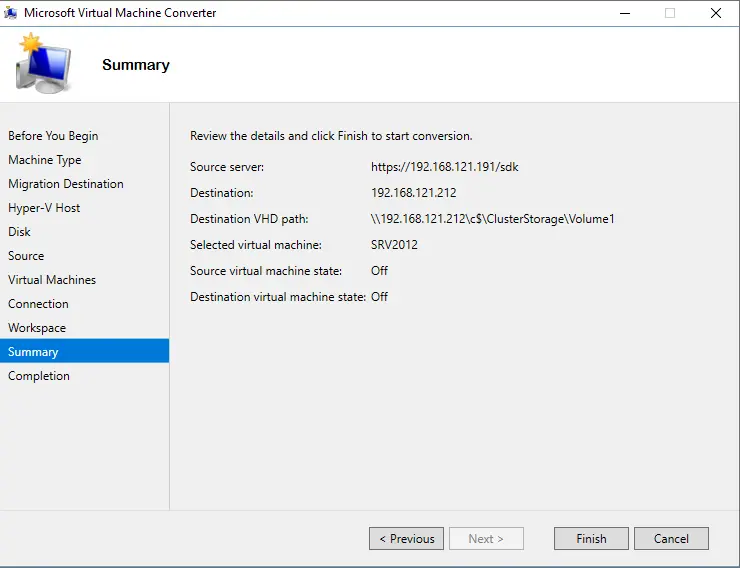 Convert virtual machine to Hyper-V