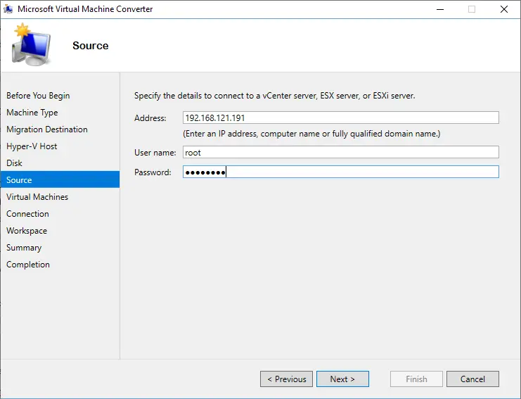 Convert virtual machine to hyper-v source