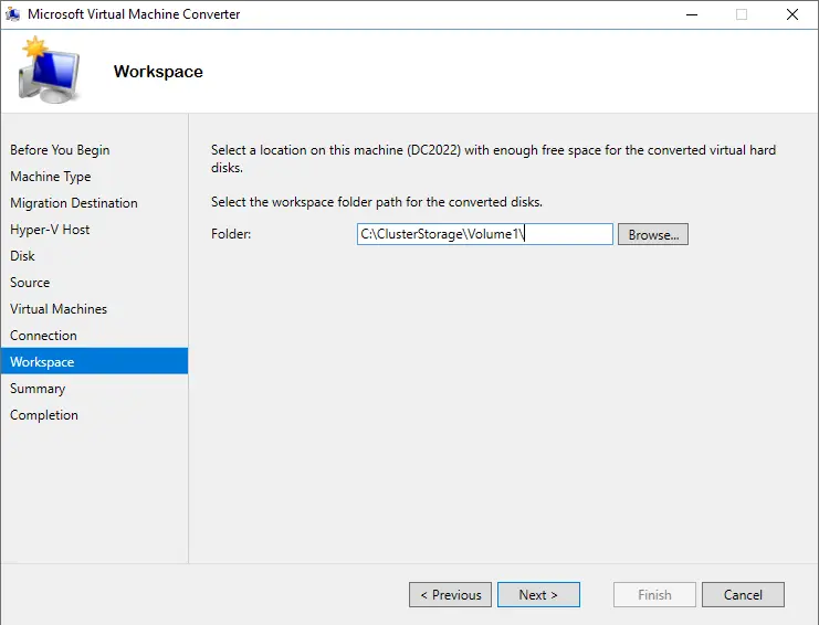 Convert virtual machine workspace MVMC