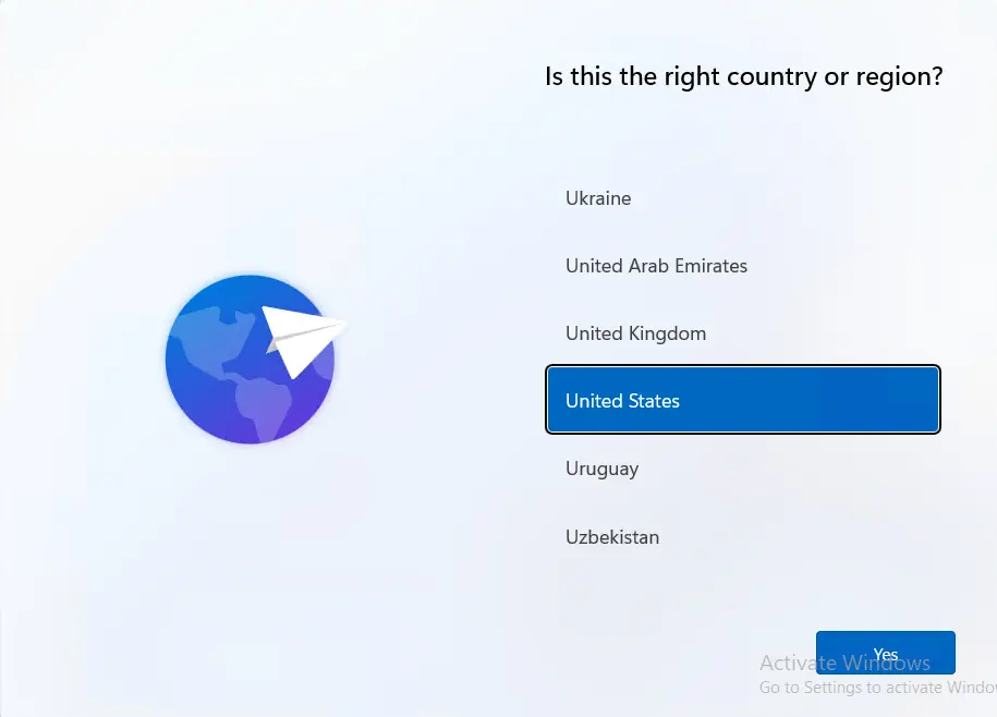 Country or region windows 11