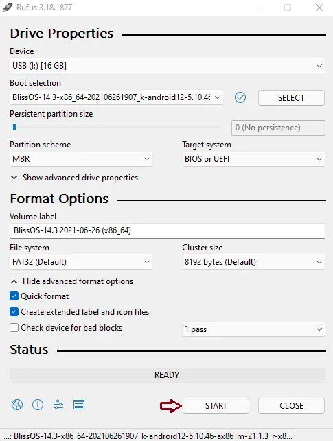 Create Bliss bootable USB drive