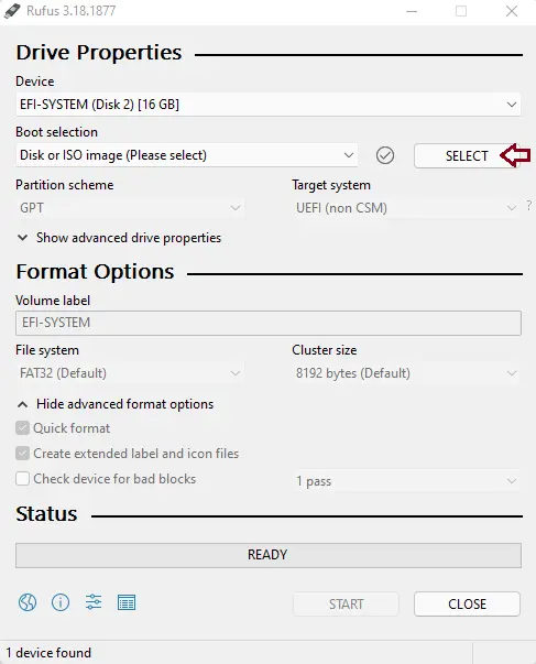 Create FydeOS bootable USB drive Rufus