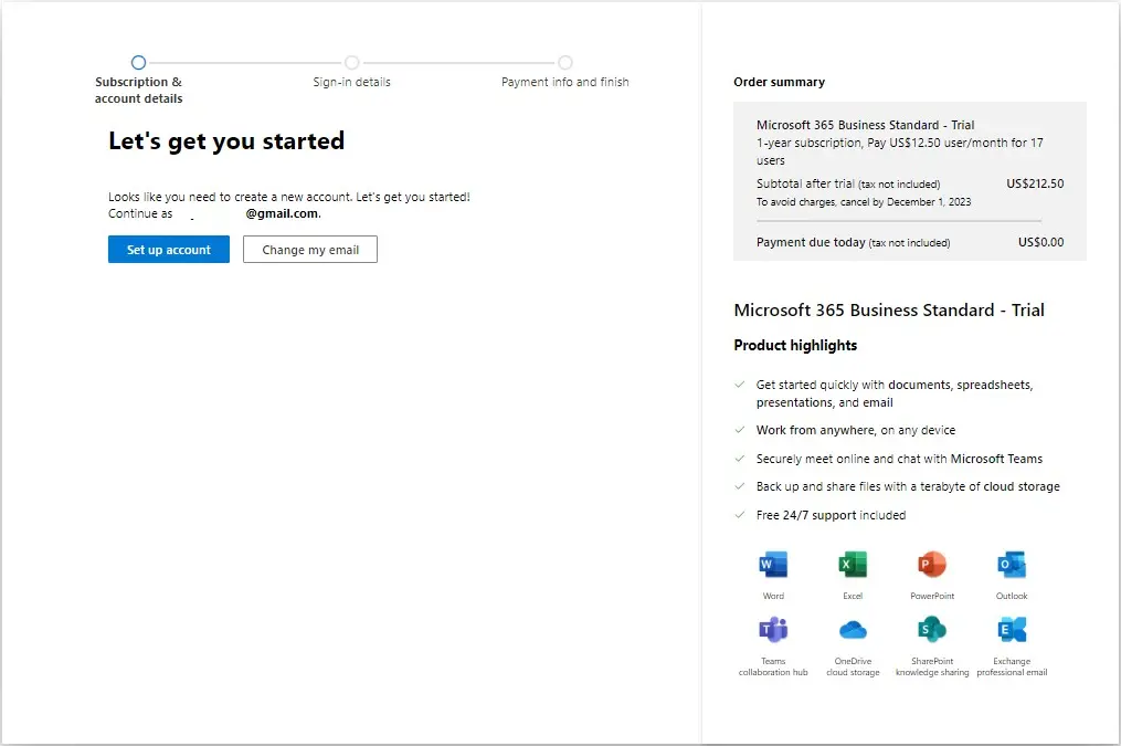 Create Microsoft 365 account