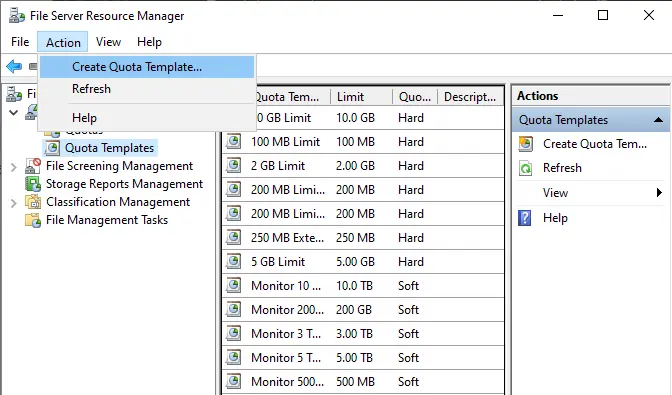 Create Quota template file server