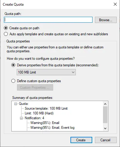 Create Quotas with file server