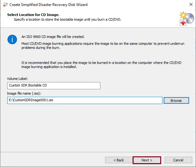 Create SDR specify location Veritas