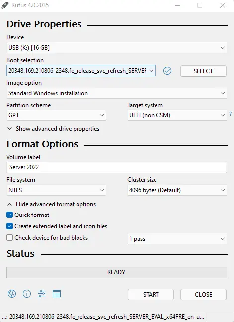 Create Server 2022 Bootable USB