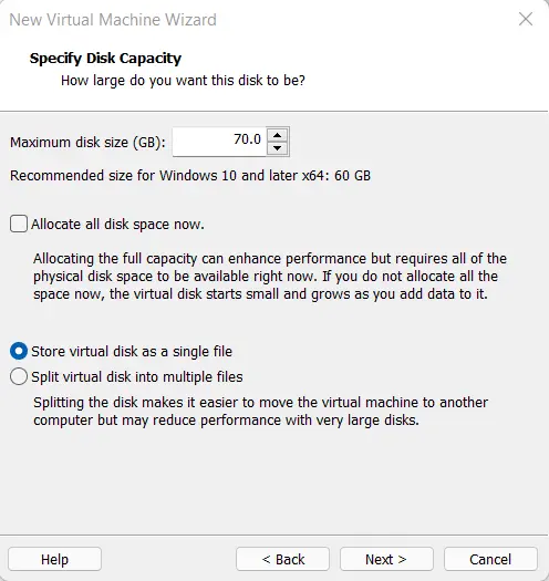 Create VM specify disk capacity