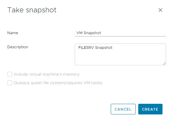 Create VMware snapshot