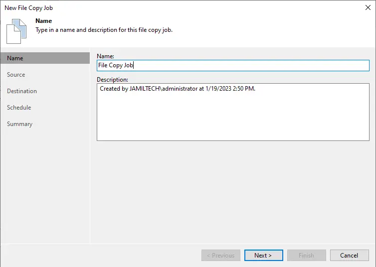 Create Veeam file copy job