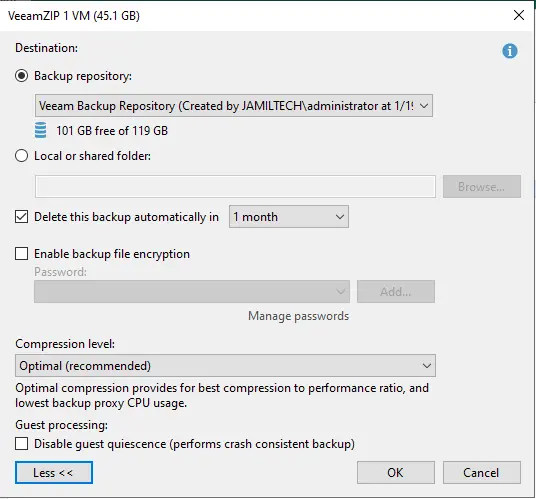 Create VeeamZip backup job