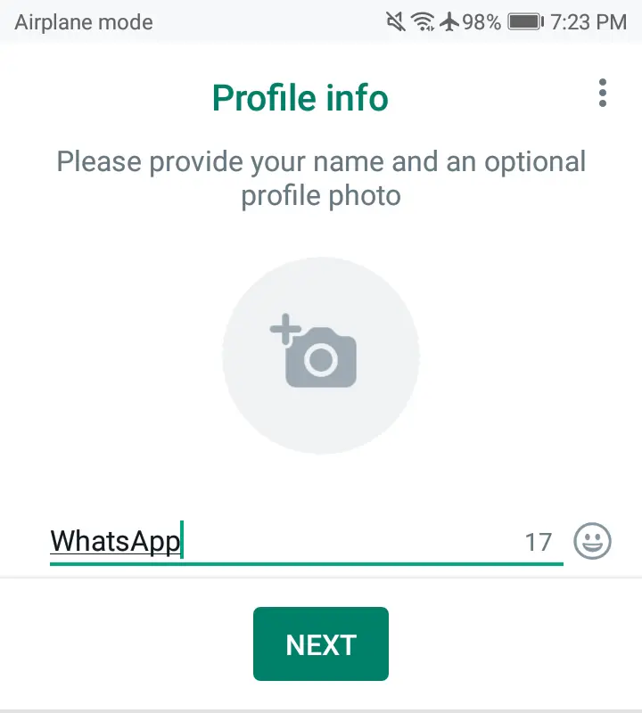 Create WhatsApp account profile info