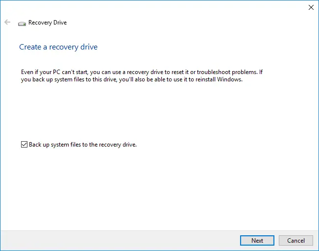 Create Windows recovery drive