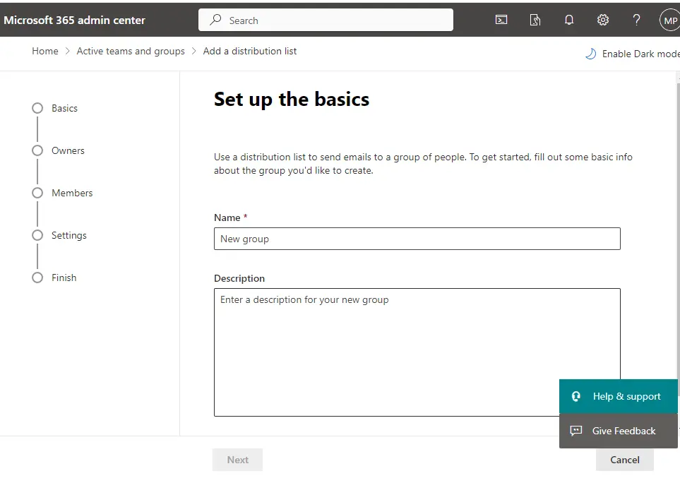 Create a distribution group Microsoft 365