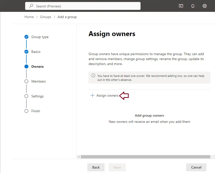 Create a distribution group assign owners