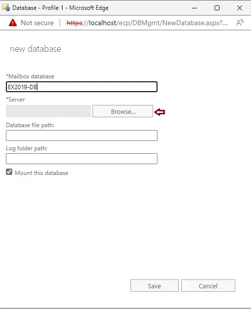 Create a new mailbox database