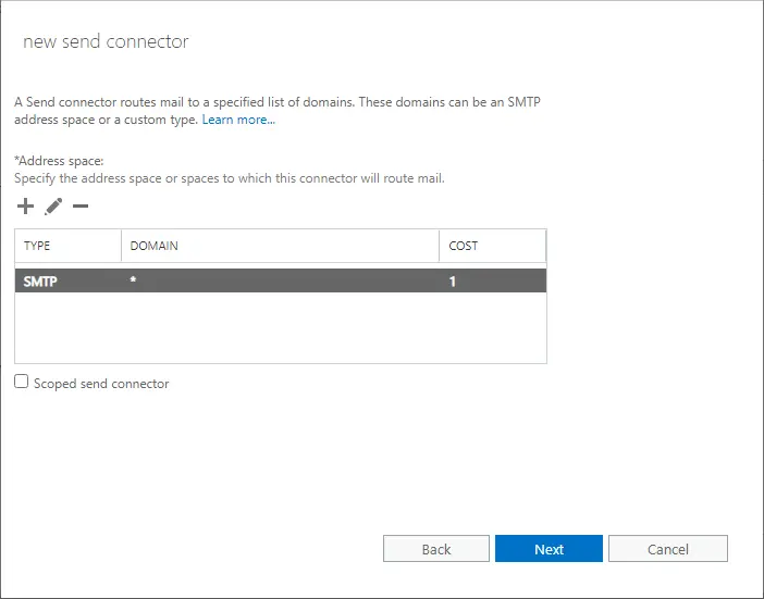 Create a new send connector exchange