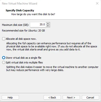 Specify disk capacity virtual machine