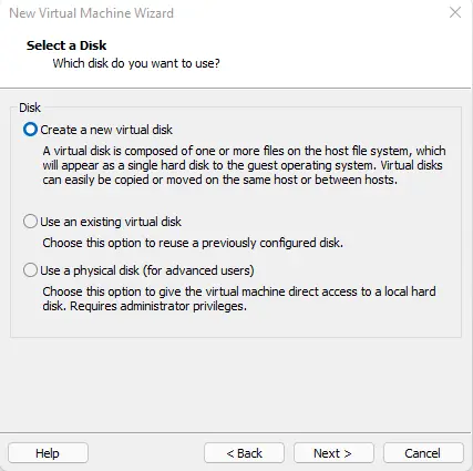 Create a new virtual disk