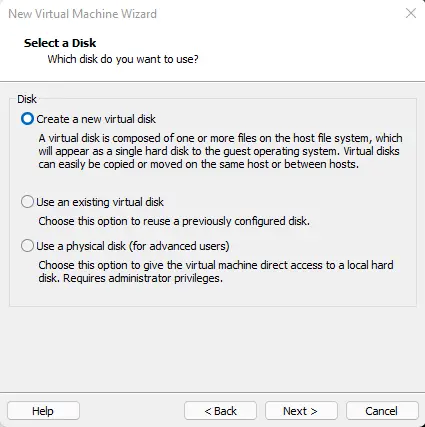Create a new virtual disk