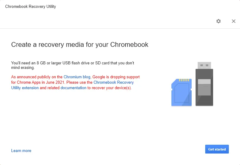 Create a recovery media Chromebook