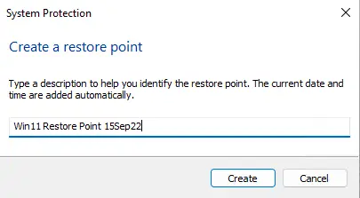 Create a restore point name