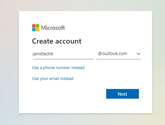 Create account Microsoft outlook