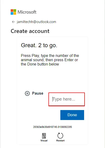 Create account outlook puzzle