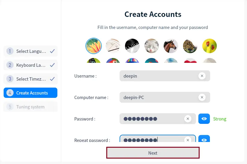Create accounts Deepin desktop